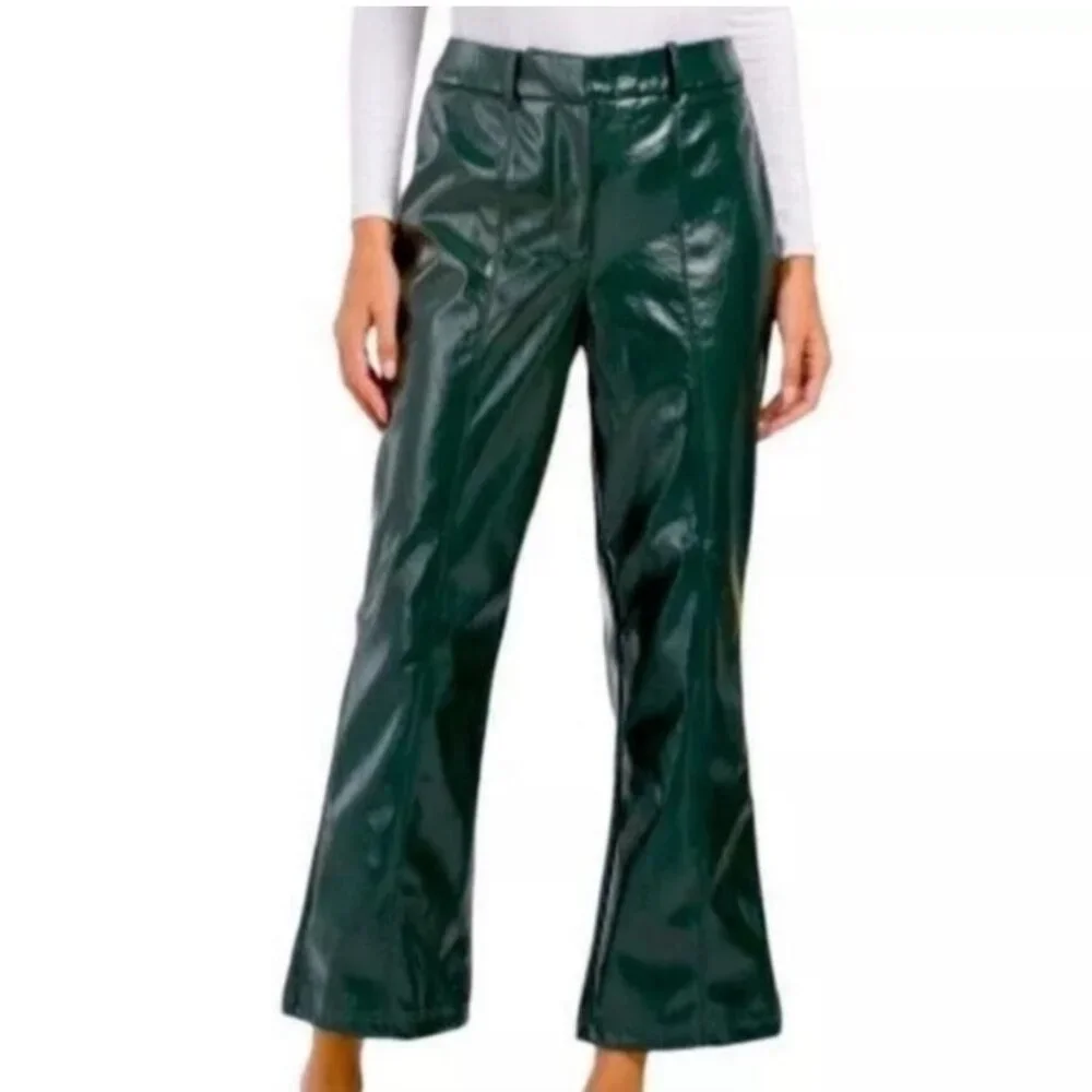 NWT 7 For All Mankind Faux Leather Hi-Rise Wide Leg Kick Flare Crop Pant…